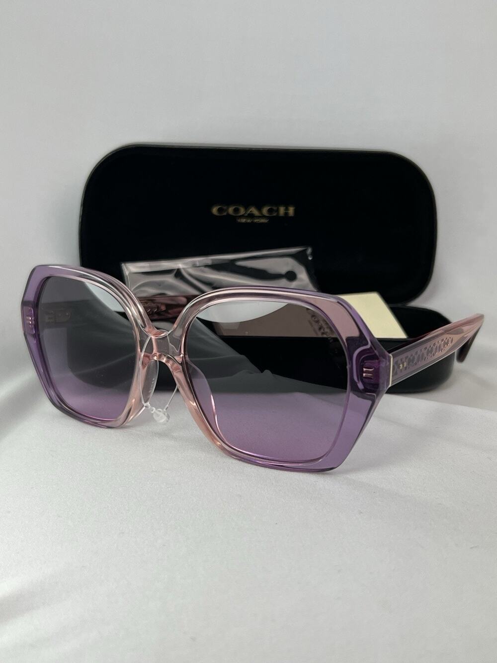 Coach Lucille Square Sunglasses Burgundy Purple Gradient HC8396F CR962 NWT Case